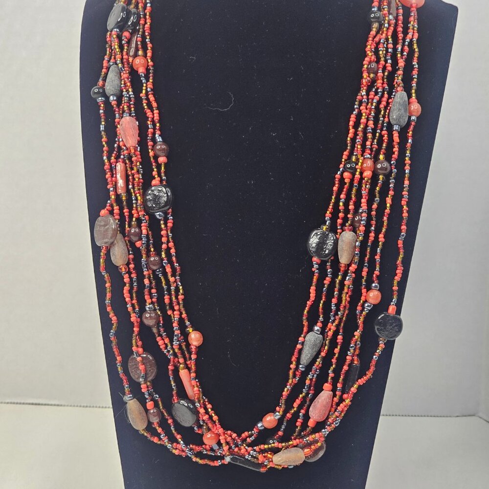 Multicolor Necklace Multi Strand Handcrafted Seed… - image 2